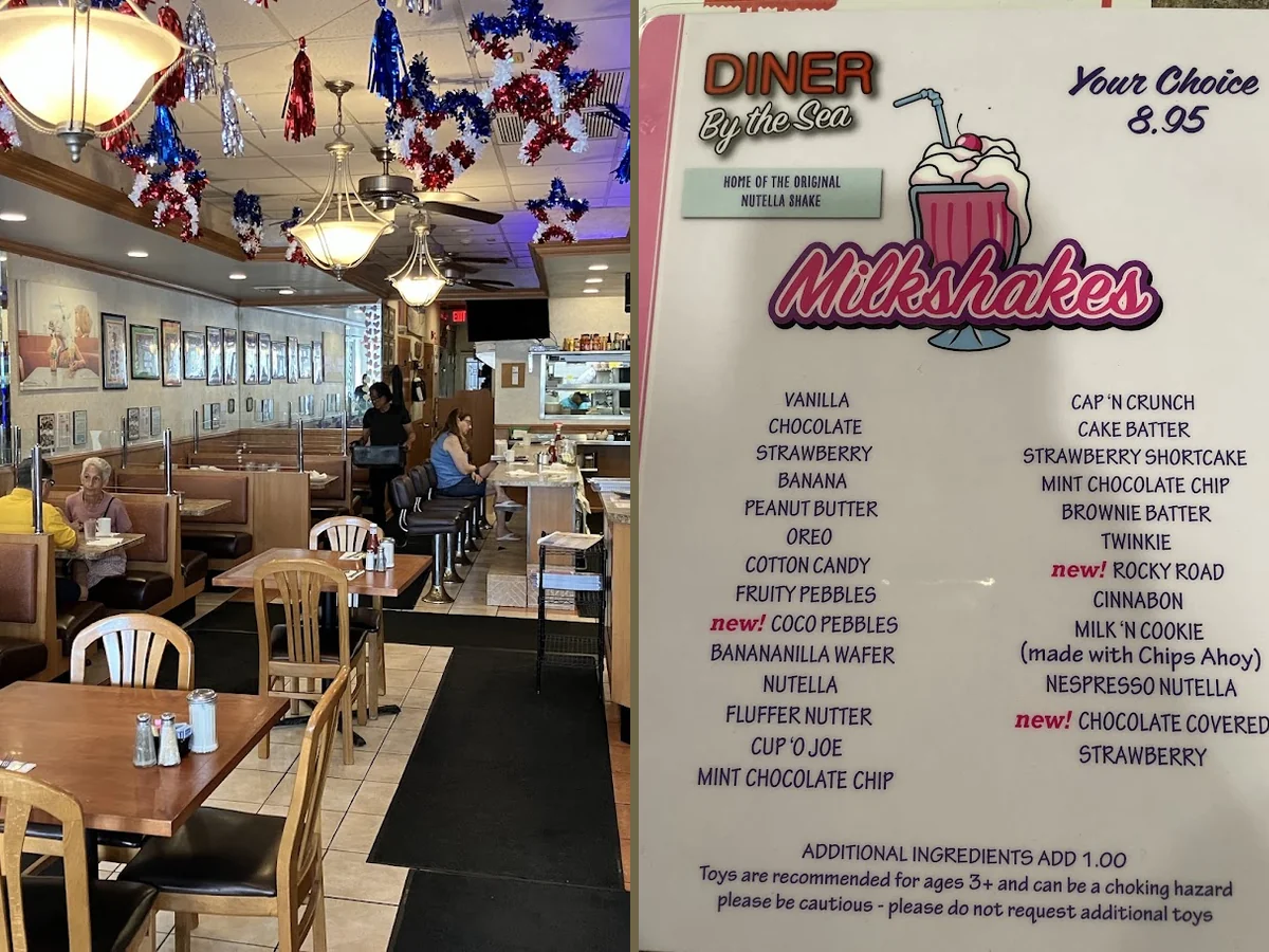 Booth seating inside a casual diner.